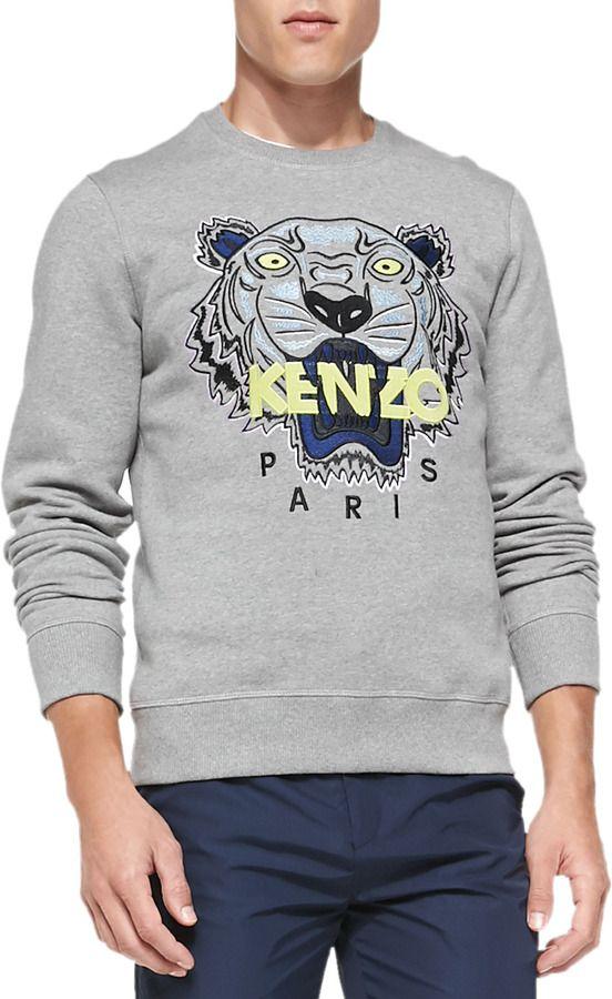Light Gray Logo - Kenzo Tiger Logo Sweatshirt Light Gray, £244. Bergdorf Goodman