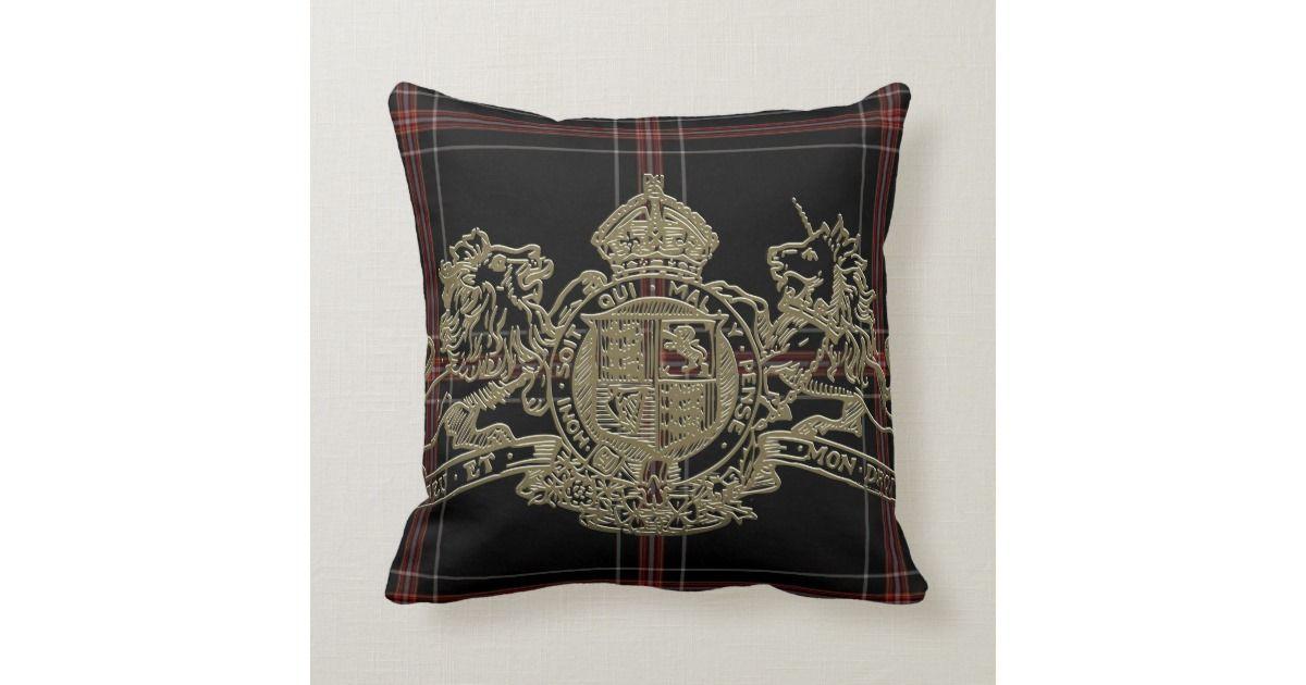 Red with Gold Lion Crown Logo - Black Red Tartan Plaid Gold Lion Unicorn Crown Throw Pillow | Zazzle.com