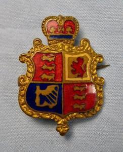 Red with Gold Lion Crown Logo - Vintage English Crown & Lion Pin Enamel Red Blue Gold Pinback WW2
