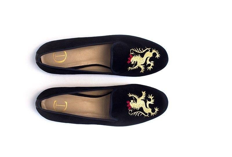 Red with Gold Lion Crown Logo - GOLD LION RED CROWN BLACK - Velvet Slippers - slippers