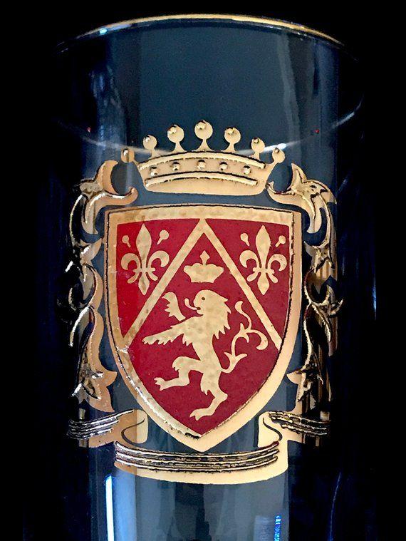 Red with Gold Lion Crown Logo - Libbey Crown Collection Heraldry Highball Cocktail Tumbler Glasses