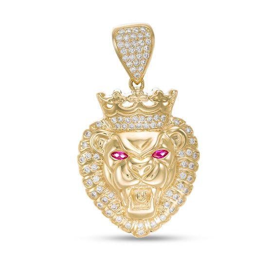 Red with Gold Lion Crown Logo - Marquise Red and White Cubic Zirconia Pavé Lion Head with Crown ...