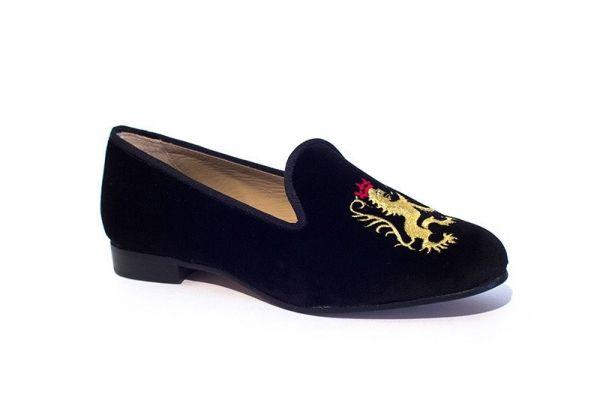 Red with Gold Lion Crown Logo - GOLD LION RED CROWN BLACK - Velvet Slippers - slippers