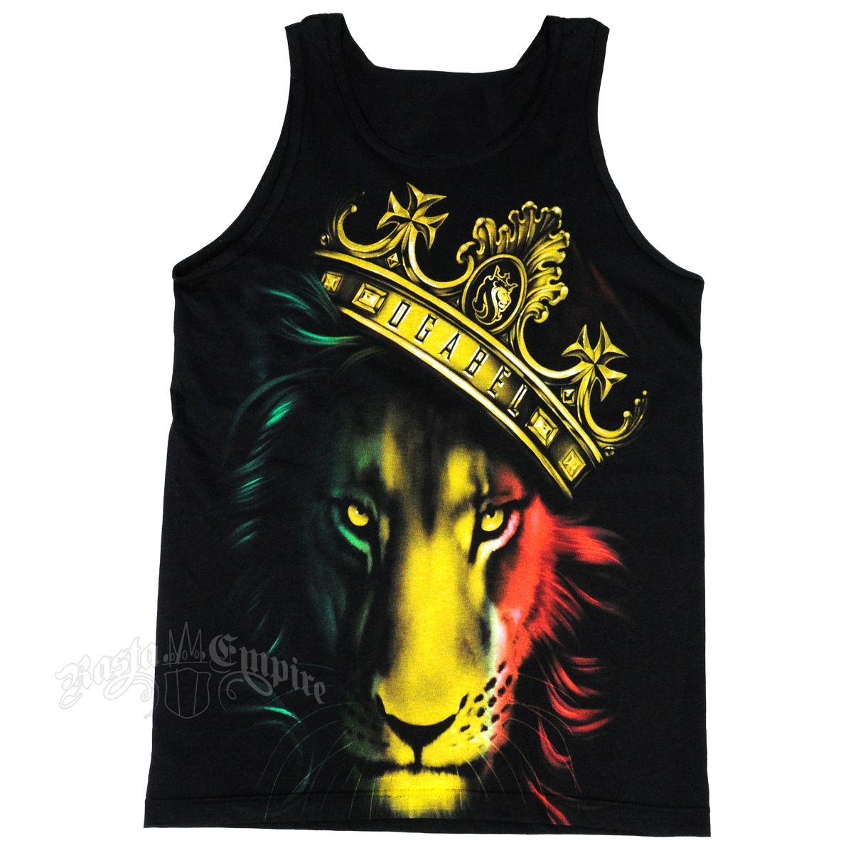 Red with Gold Lion Crown Logo - Fierce Rasta Lion And Crown Black Tank Top - Men's