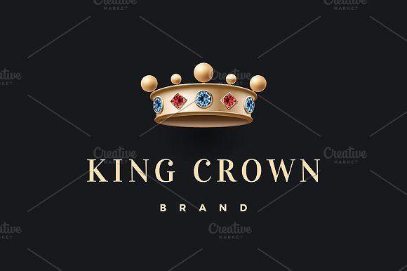 Gold King Crown Logo - Logo with gold king crown ~ Illustrations ~ Creative Market