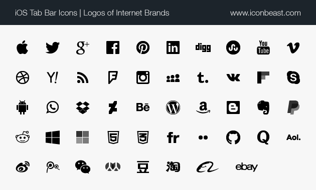Black and White iOS Logo - Social Media and Internet Brand Logos Line Icons | iOS Tab Bar Icons