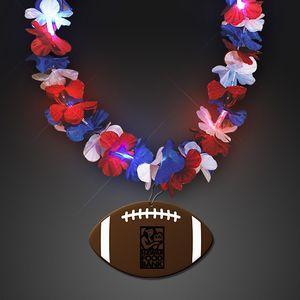 Product Red White and Blue Sports Logo - Red, White & Blue LED Hawaiian Lei with Custom Football Medallion ...