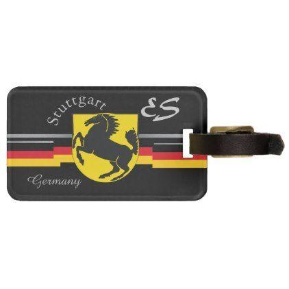 Black Horse with Gold Shield Logo - Stuttgart Black Horse on Gold Shield, personalized Luggage Tag ...