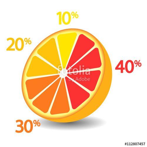 Orange Half Circle Logo - Infographics, circle divided into fractions to illustrate proportion
