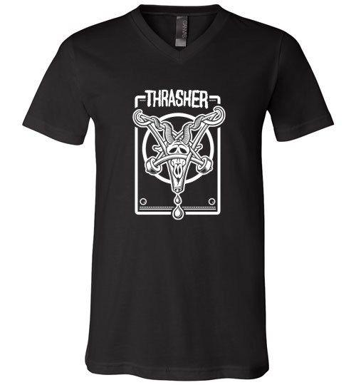 Skeleton Thrasher Logo - Thrasher Logo Unisex V Neck T Shirt.com USA T Shirt