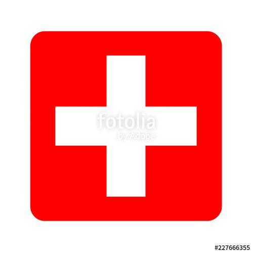 Red Square with White Rectangle Logo - Medical white cross symbol in a red square and royalty