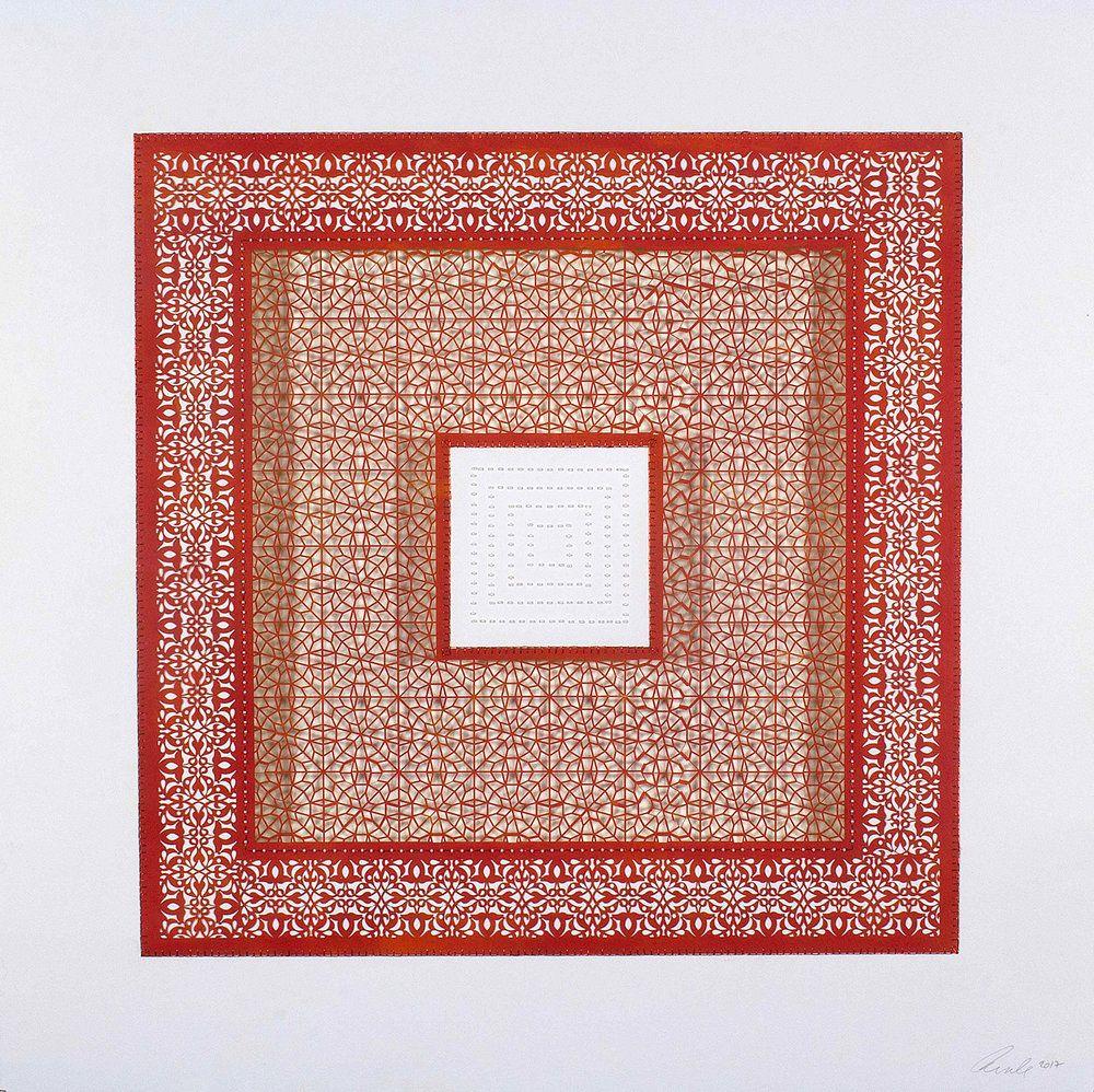 Red Square with White Rectangle Logo - Flowers — Anila Quayyum Agha