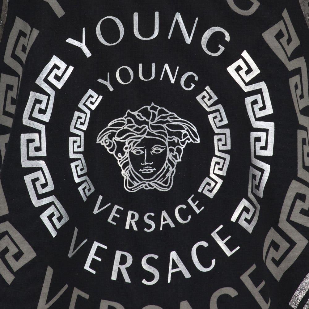 Black and Silver Logo - Young Versace Boys Black T-Shirt with Silver Logo and Matching Text ...
