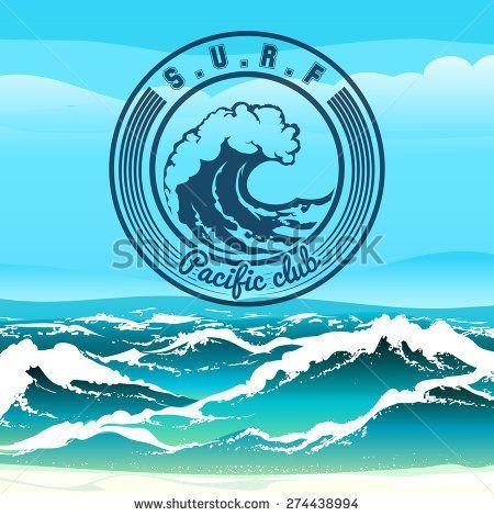 Tropical Surf Logo - Surf club logo or emblem against stormy tropical seascape. Only free ...