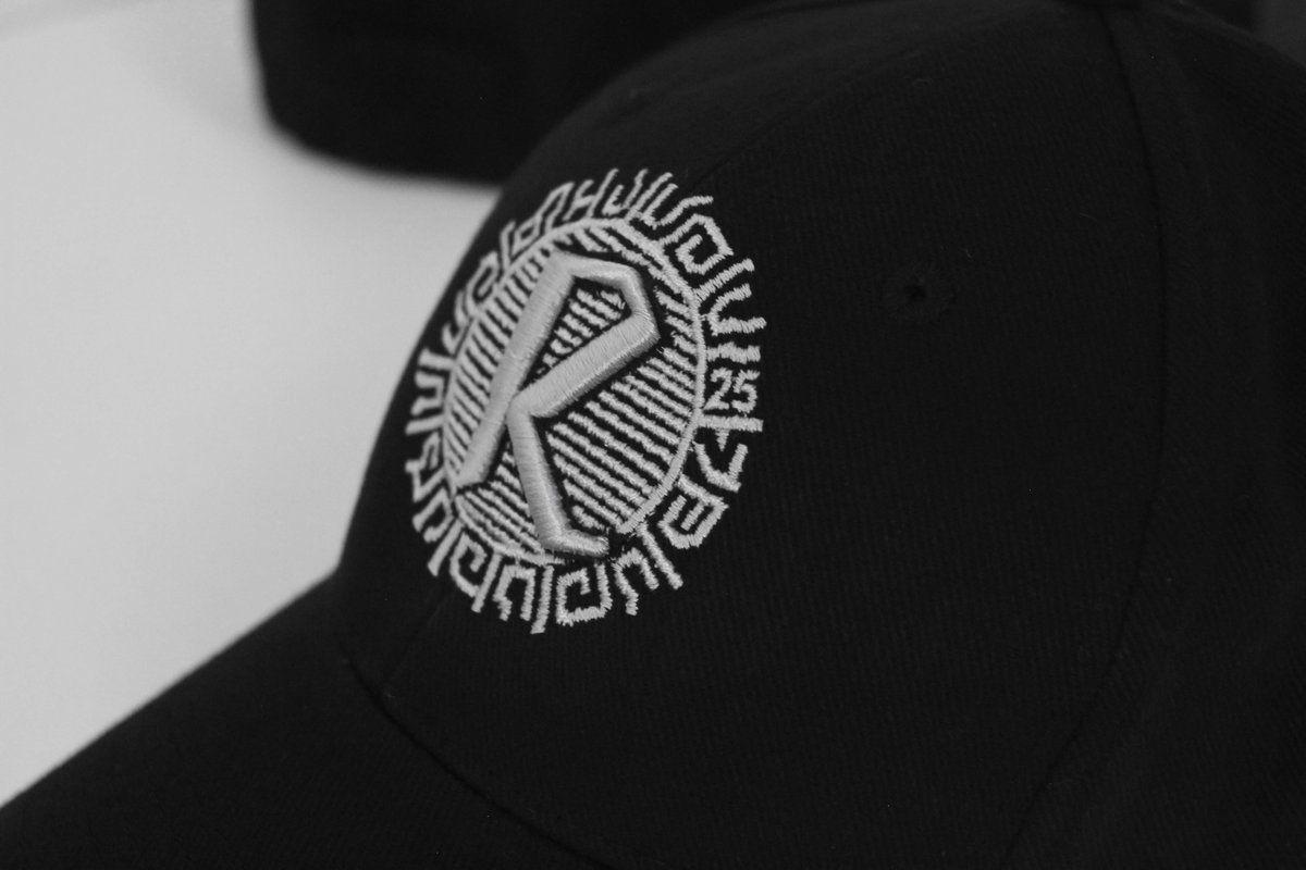 Black and Silver Logo - R25 Curved Peak CAP (flexi-fit) Black/Silver Logo | Reinforced Records
