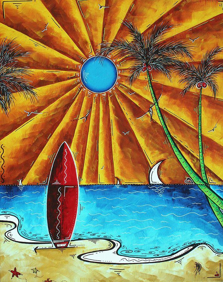 Tropical Surf Logo - Original Tropical Surfing Whimsical Fun Painting Waiting For The Surf ...