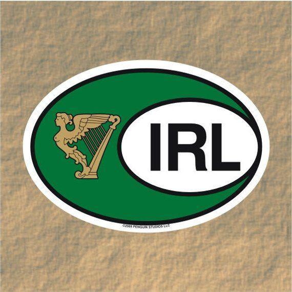 Harp Shaped Logo - Sticker: Oval Shaped Ireland Sticker in Green and Gold with | Etsy
