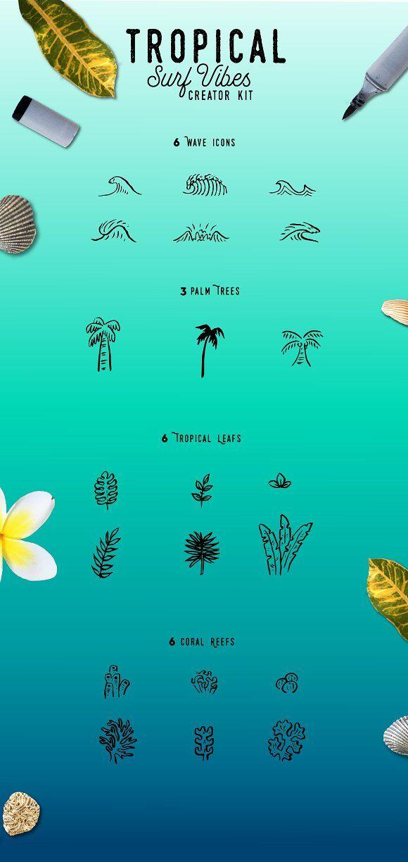 Tropical Surf Logo - Lite-Tropical Surf Vibes-Creator Kit ~ Illustrations ~ Creative Market