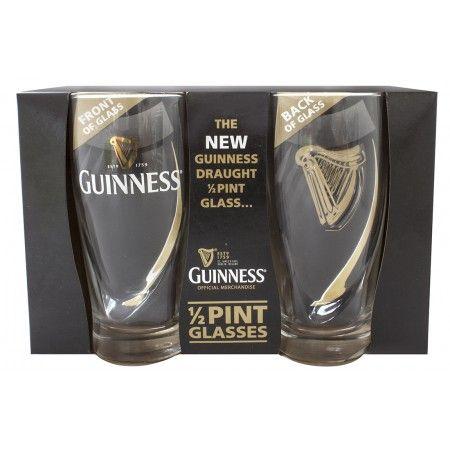 Harp Shaped Logo - Official Guinness Logo 2 Pack 1/2 Pint Glass Set with Embossed Harp