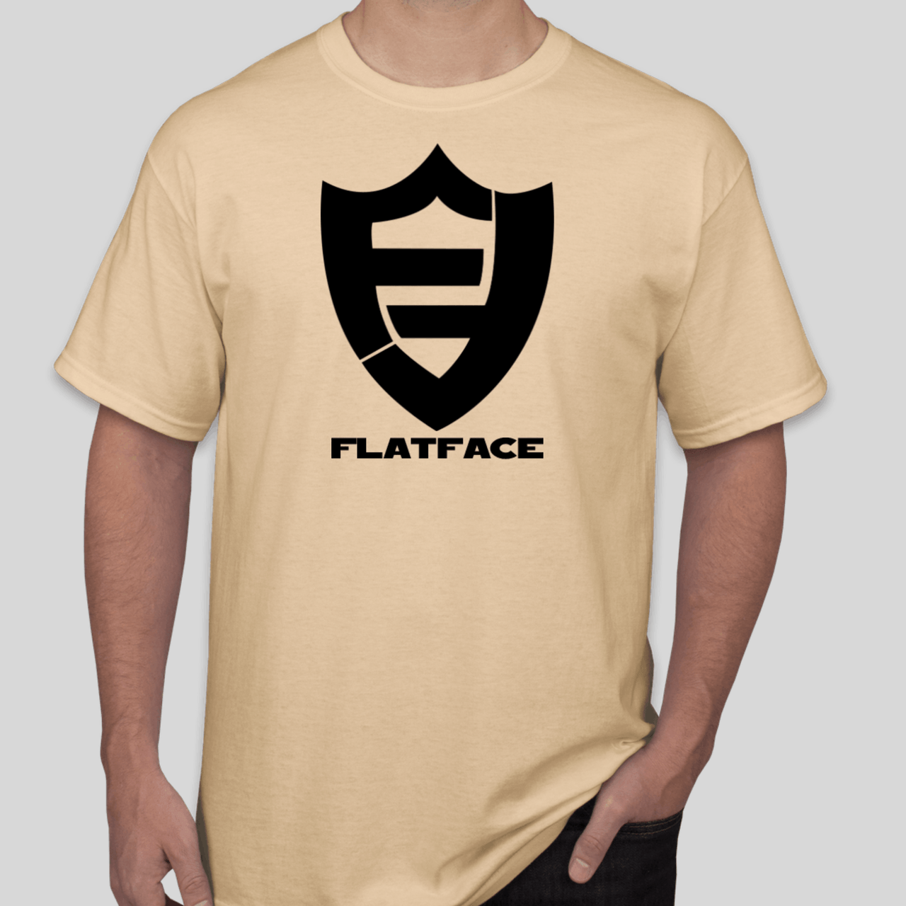 Gold X Logo - FlatFace Logo Shirt - Tan - Light Gold - X Large - FlatFace Fingerboards