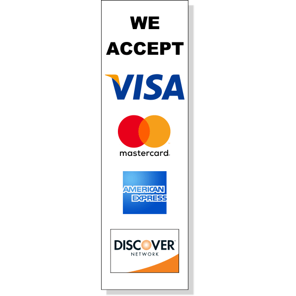 Vertical Credit Card Logo - Vertical Credit Card Accepted Decal x 3
