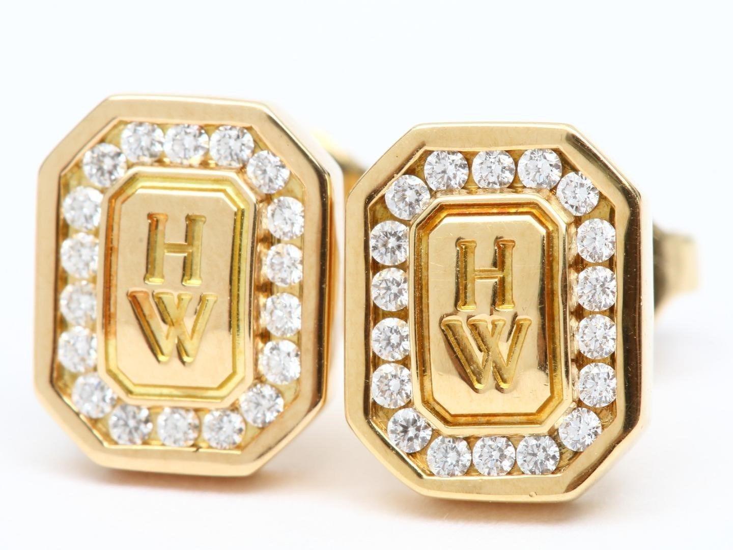 Gold X Logo - HARRY WINSTON Logo Diamond Earring K18YG(750) Yellow Gold x Diamond