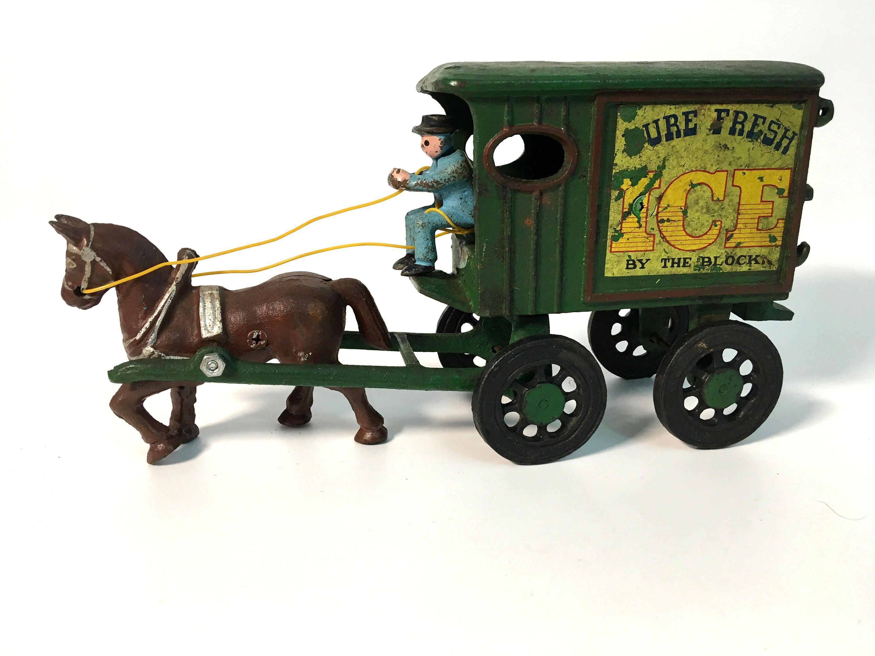 Blue Horse and Driver Logo - Vintage Ice Wagon w/ Horse & Driver - Heavy Cast Metal Green Horse ...