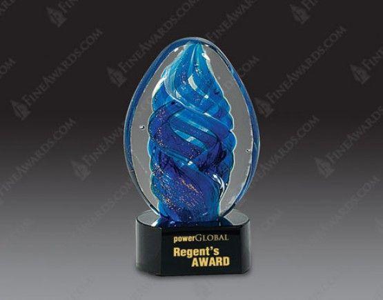 Swirling Blue Oval Logo - Blue Oval Swirl Art Glass Award