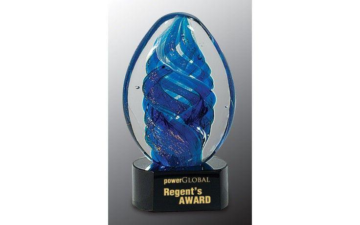Swirling Blue Oval Logo - Blue Oval Swirl Art Glass - Art Glass - Glass Awards - Lake Superior ...
