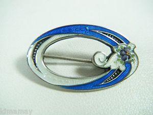 Swirling Blue Oval Logo - ANTIQUE STERLING GUILLOCHE ENAMEL OVAL SWIRL BLUE PIN F A HERMAN CO
