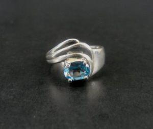 Swirling Blue Oval Logo - Blue Oval Stone Band Sterling 925 Silver Swirl RING Size 6