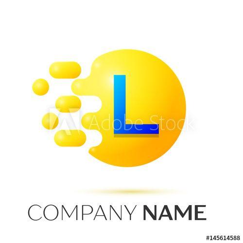 Grey Yellow Circle Logo - L Letter splash logo. Yellow dots and circle bubble letter design