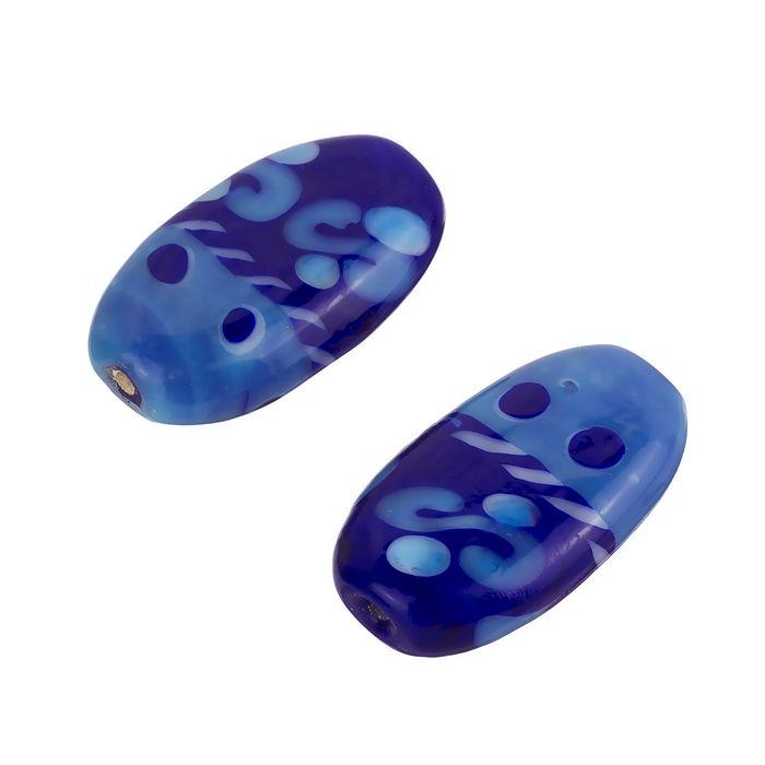 Swirling Blue Oval Logo - Beads Jar: Swirl And Dot Patterned Flat Oval Blue Shiny Glass Bead ...