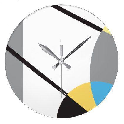 Grey Yellow Circle Logo - Modern, Abstract Art Design, Grey, Yellow, Blue Large Clock. Large