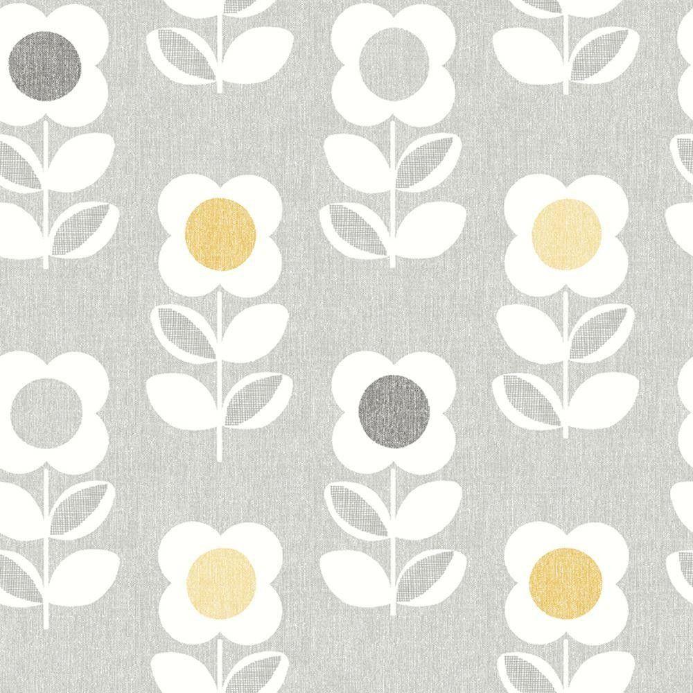 Grey Yellow Circle Logo - Retro Floral Wallpaper by Arthouse / Yellow 901907. Decor
