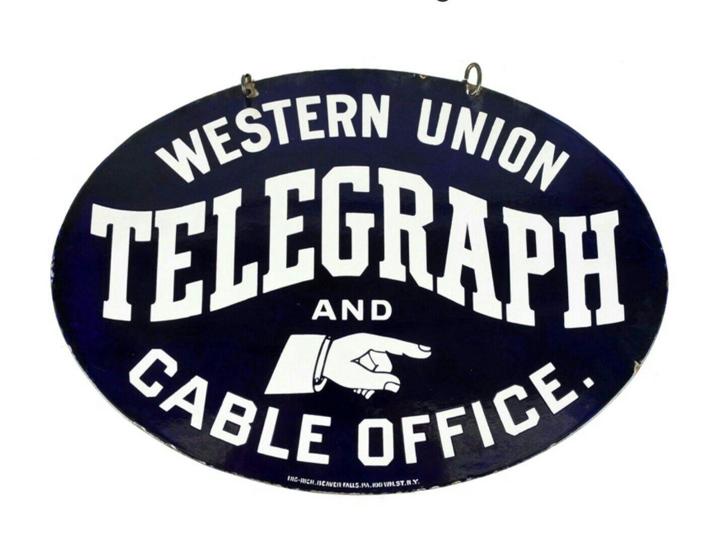 Old Western Union Logo - Rare Original Western Union Telegraph and Cable Office Porcelain