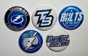 Lightning Bolt Sport Logo - Tampa Bay Lightning Bolts five 1 inch button sport pin badge hockey ...