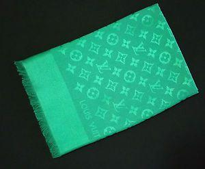 Louis Vuitton Green Logo - NEW Authentic LOUIS VUITTON Monogram Logo LV Green Silk Wool Shawl ...