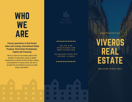Dark Blue and Yellow Logo - Dark Blue And Yellow Houses Real Estate Tri Fold Brochure