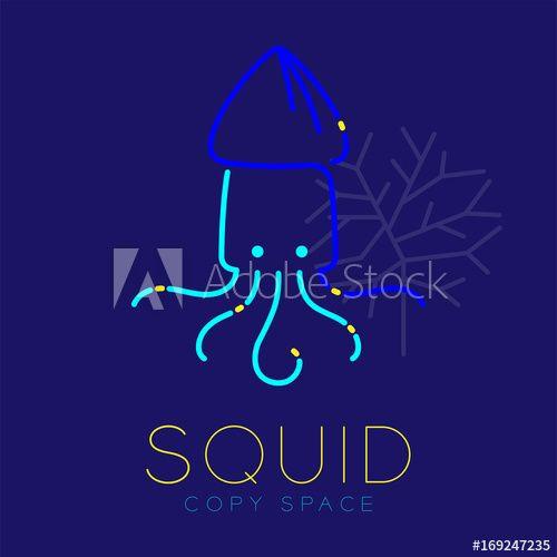 Dark Blue and Yellow Logo - Squid and Coral logo icon outline stroke set dash line design
