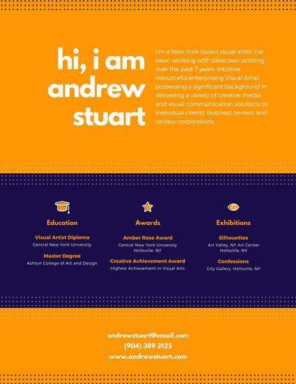 Dark Blue and Yellow Logo - Dark Blue and Orange Dotted Visual Designer Resume - Templates by Canva