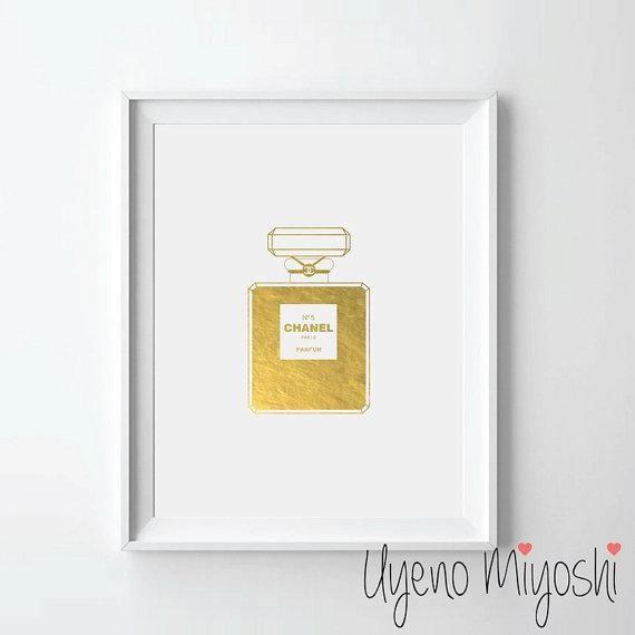 Perfume Chanel Gold Logo - Chanel N 5 Parfum Gold Foil Print