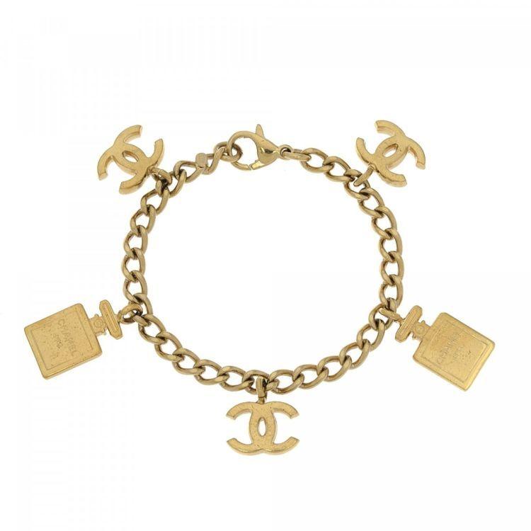 Perfume Chanel Gold Logo - Chanel CC Logo Perfume Charm Bracelet 17cm Gold Plated Metal ...
