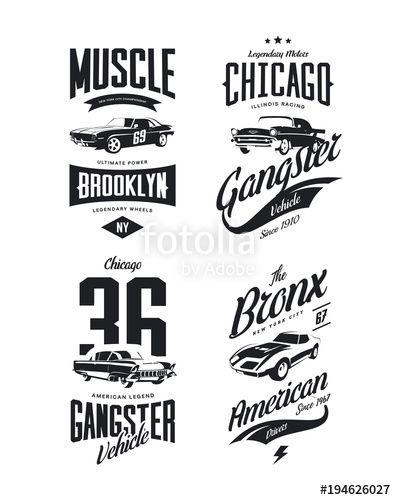 Vintage American Cars Logo - Vintage classic gangster, muscle car vector tee-shirt logo isolated ...