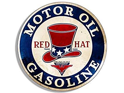 Vintage American Cars Logo - American Vinyl Vintage Round RED HAT Gas Station Logo