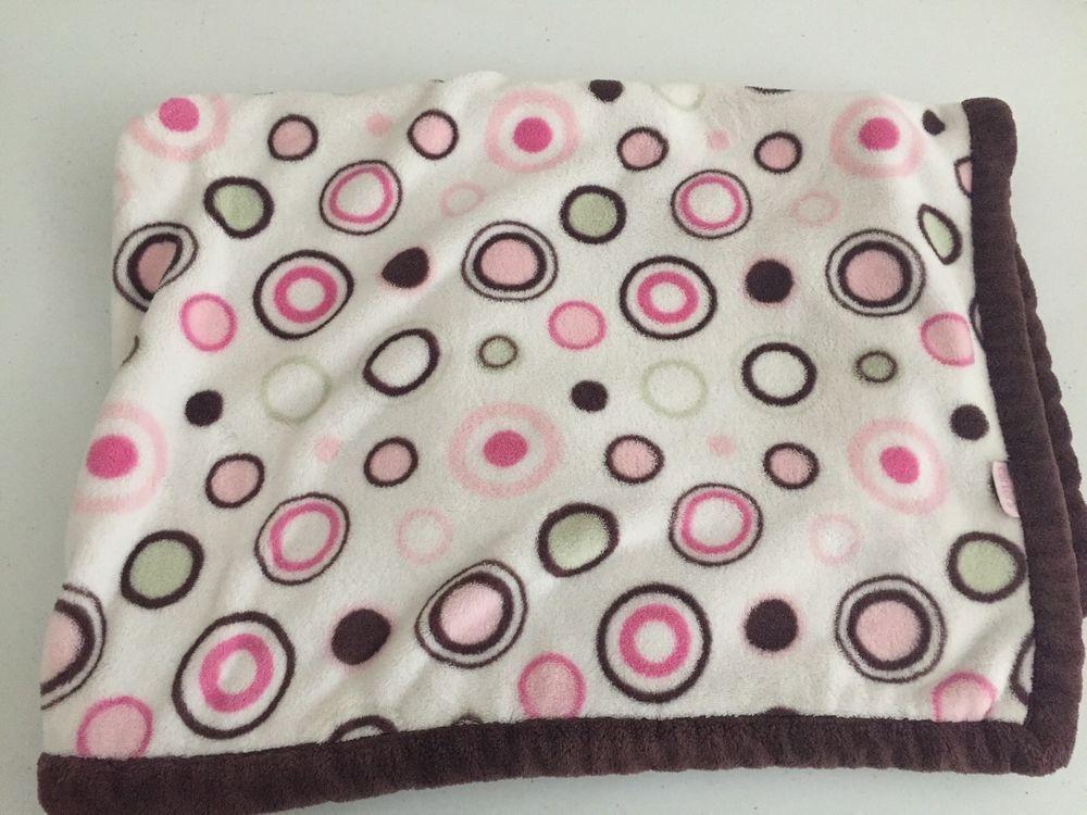 Green Rectangle With White Circles Logo - Carters Pink Brown Green White Circles Dots Plush Baby Blanket