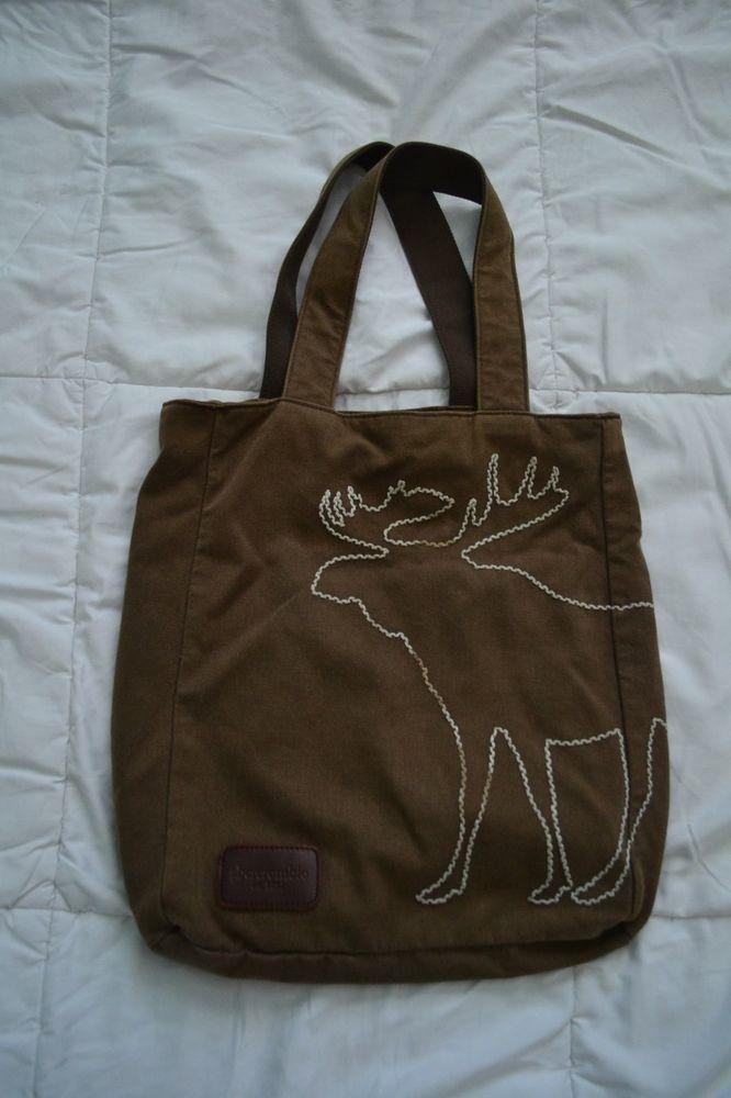 Brown Moose Logo - Abercrombie & Fitch Brown Cotton Classic Moose Logo Tote Bag