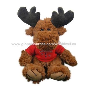 Brown Moose Logo - China 6.5 moose plush toy with red hoodie, with brown antlers
