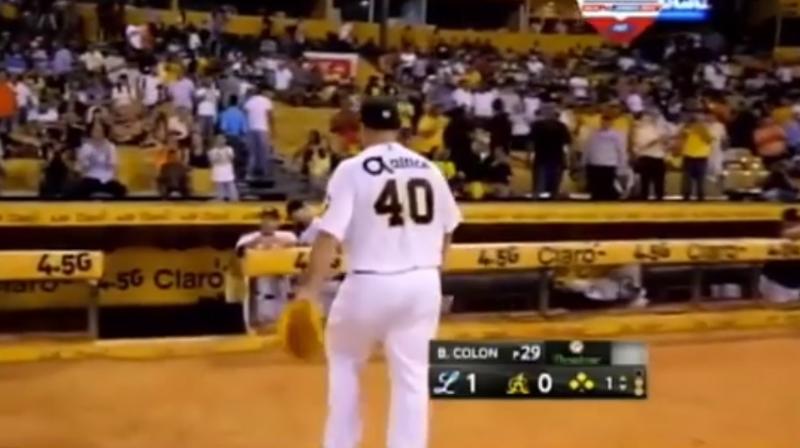Colon White with Red Ball Logo - Bartolo Colon gets standing ovation in Winter League