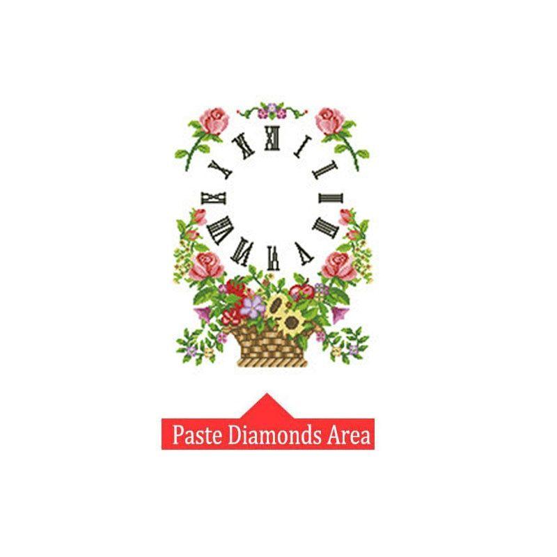Flower and Diamonds Logo - DIY Diamond Embroidery Clock Colourful Basket of Flowers Diamond